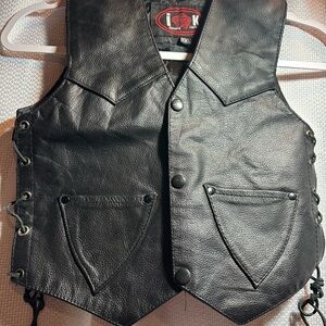 Mini Biker Leather Vest | Kids Black Genuine Leather Snap Front